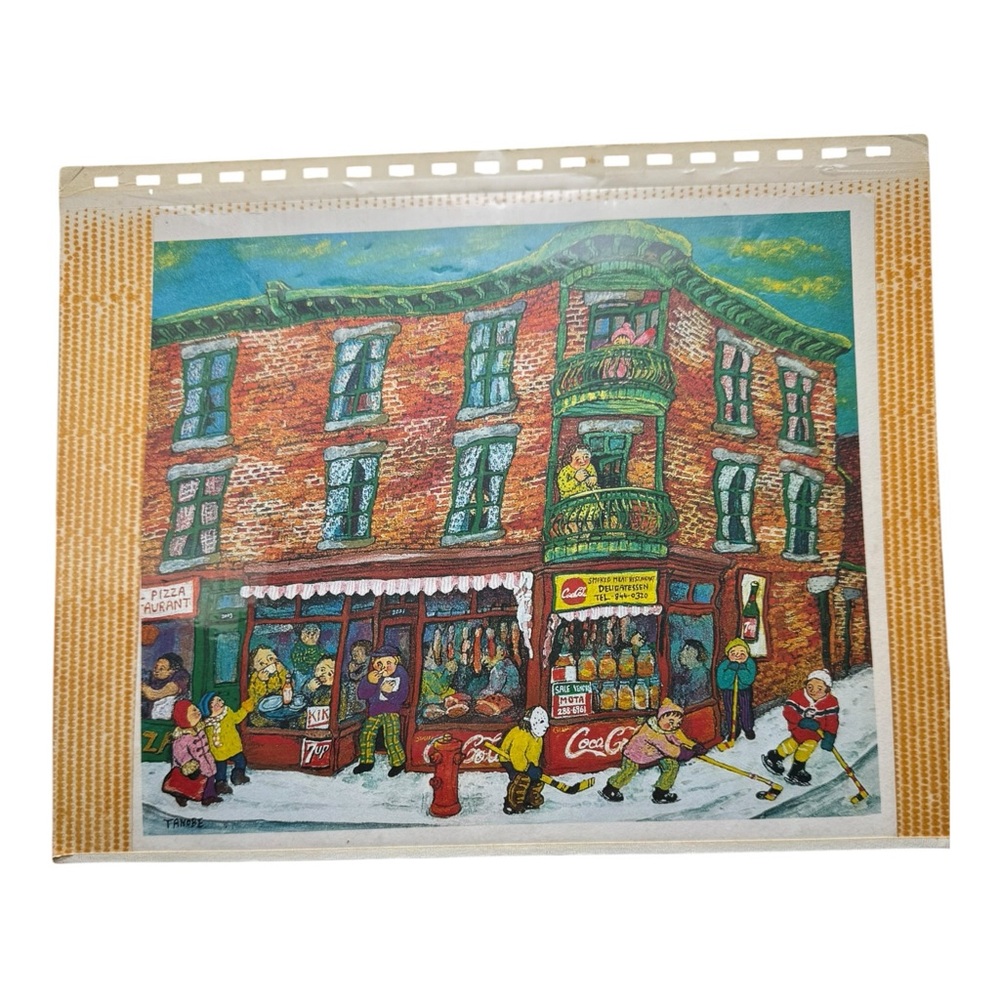 Vintage Miyuki Tanobe Montreal Street Scene Meat Deli Art Print 8x9 Coca Cola